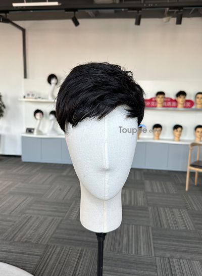 Best Durable Stock Mens Hair Systems Fine Mono with Poly Skin Perimeter and Folded Toupee for Men Free Shipping - mens toupee hair