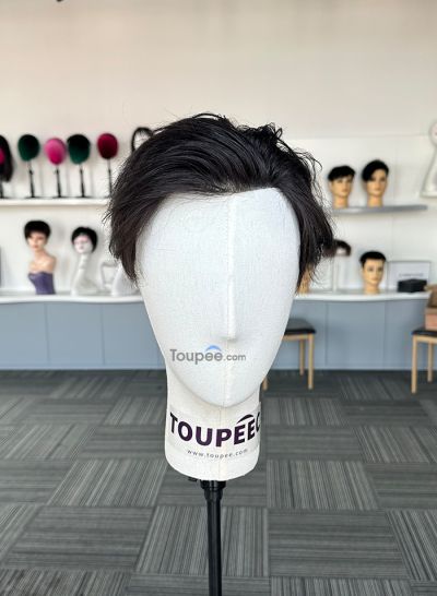 short side wave hairstyle 0406mm thin skin basement human natural hair system toupee for men