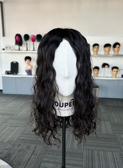 Long curly hairstyle 0810mm single split knots skin basement 18 inch human hair system toupee for men or women