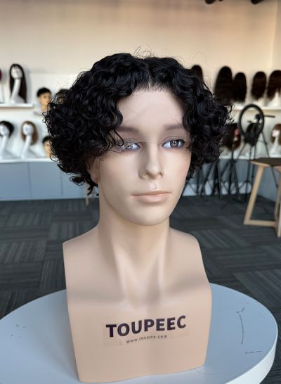24 New curly hairstyle full lace human hair wig for men toupee hair system men's wig - mens toupee hair