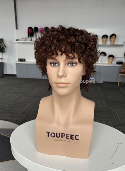 light brown color curly hairstyle full lace human hair wig for men toupee hair system for men - mens toupee hair