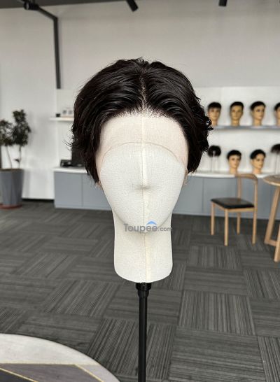 middle part way wavy hairstyle full lace human hair men wig toupee hair system for men - mens toupee hair