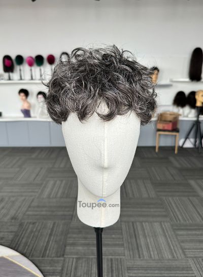 1b40# curly hairstyle 0608 mm thin skin basement hair system toupee for men