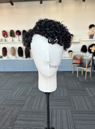 side part curly hairstyle Australian basement human hair system toupee for men