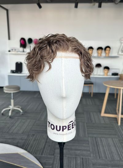 wavy hairstyle full lace human hair system 8r# color men hair system toupee wig for men