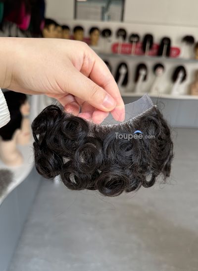 Curly hairstyle skin hair system front hair piece 4x18cm natural black color men's hair toupee wig