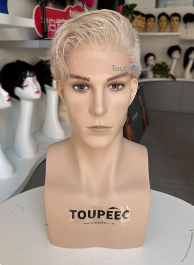 Sliver grey colorful side part hairstyle full lace human hair men wig men toupee hair system  - mens toupee hair