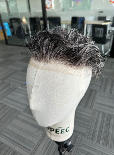 Best Durable Stock Mens Hair Systems Fine Mono with Poly Skin Perimeter and Folded Toupee for Men Free Shipping - mens toupee hair