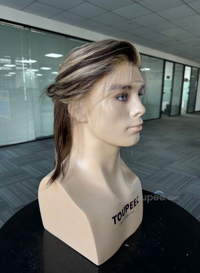 highlight colorful buns hairstyle full lace human hair men wig natural human hair systems replacements 