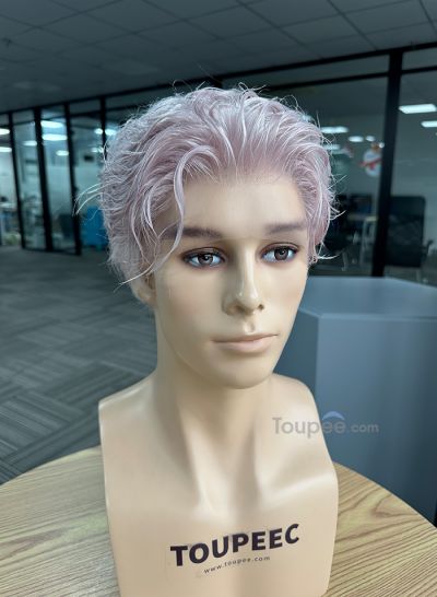 Grey purple color full lace human hair men wig pre cut hairstyle as picture men toupee natural hair system replacements 
