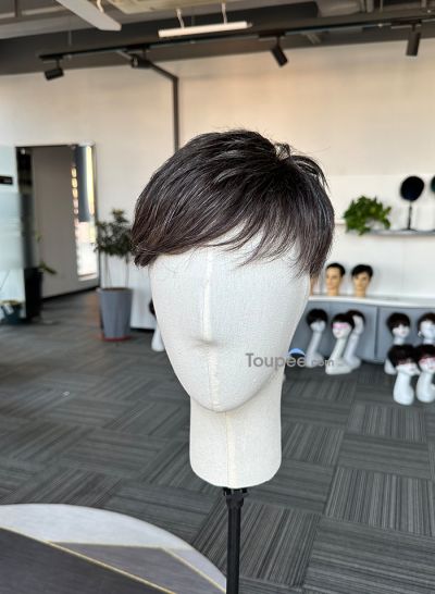 Long Side Bnags Wear To Go Human Hair Systems 210# In Pictures Man Hairstyle For Men Replacement Mens Hairpiece With Layered Haircuts For Balding Crown