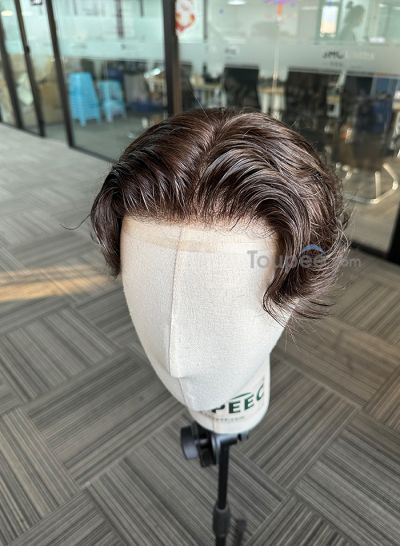 Best Durable Stock Mens Hair Systems Fine Mono with Poly Skin Perimeter and Folded Toupee for Men Free Shipping - mens toupee hair