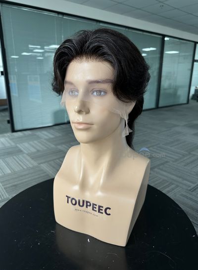 Mullet middle wavy hairstyle full lace human hair wig men natural hair systems toupee hair replacements - mens toupee hair