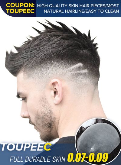 Men's Toupee Thin Skin V-looped Custom Hairpieces for Thinning Hair #1B