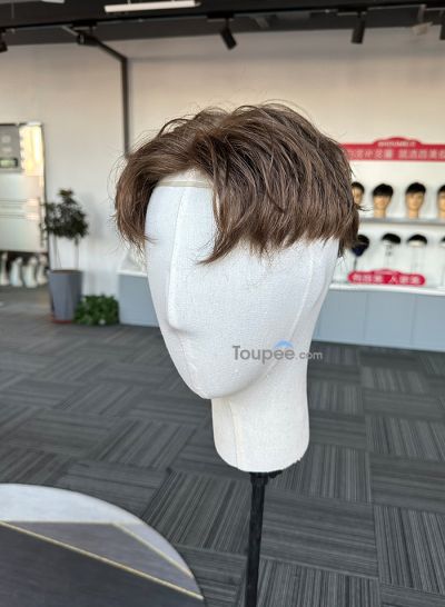 Middle Part Style Wear To Go Natural Human Hair Systems Man Hairstyle For Men Replacement Mens Hairpiece With Layered Haircuts For Balding Crown - mens toupee hair