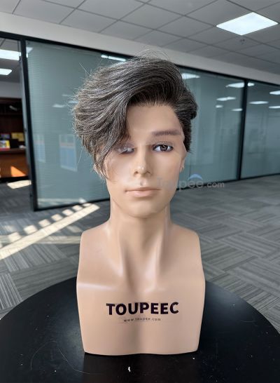 pre cut side fringe hairsytle 1B40# customized full lace human hair wig men wig 30 days to prepare men hair human hair  - mens toupee hair