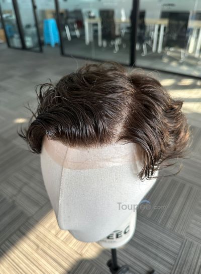 Best Durable Stock Mens Hair Systems Fine Mono with Poly Skin Perimeter and Folded Toupee for Men Free Shipping - mens toupee hair