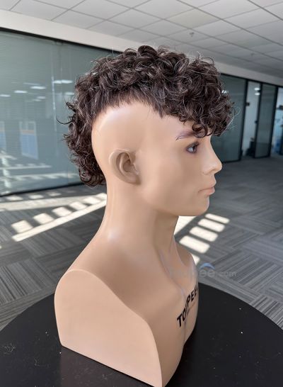 customized toupee lace front basement 4x12 inch curly mullet hairstyle human hair system toupee hair replacement 45-60 days  