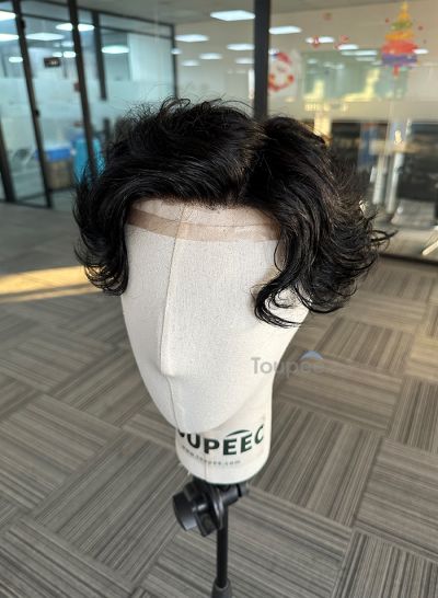 Best Durable Stock Mens Hair Systems Fine Mono with Poly Skin Perimeter and Folded Toupee for Men Free Shipping - mens toupee hair