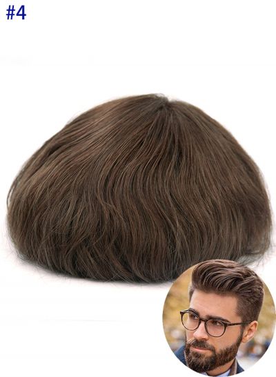 Replacement #4 Australia French Lace With Poly Human Mens Hair System High Quality Toupee Mens Hairpieces Sale Online  - mens toupee hair