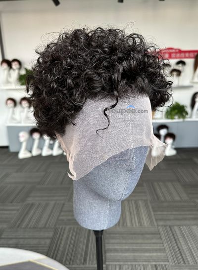 Curly Short Bob Human Hair Full Lace Wigs Fashion Men's Wig Men's Toupee Hair System 2023 New Release 