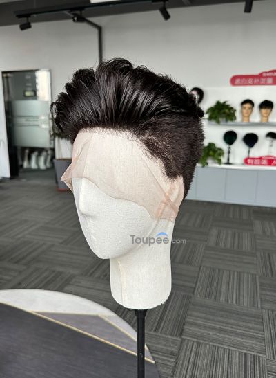 Classic Brush Back Hairstyle Human Hair Full Lace Wigs With Fashion Men's Wig Men's Toupee Hair System 2023 New Release  - mens toupee hair