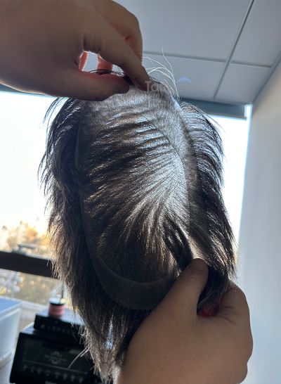 Best Durable Stock Mens Hair Systems Fine Mono with Poly Skin Perimeter and Folded Toupee for Men Free Shipping - mens toupee hair