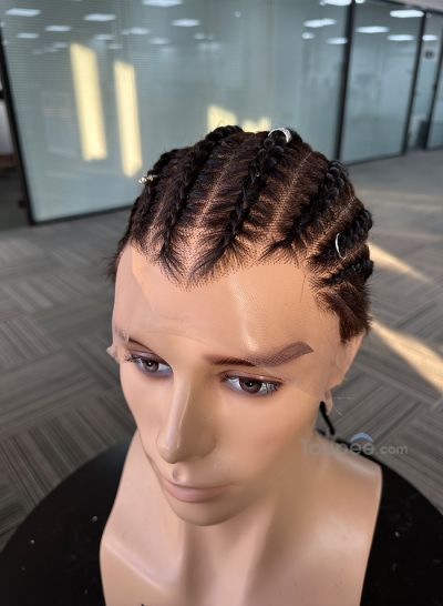 New M hairline braided hairstyle full lace human hair men wig natural black color men hair replacement systems toupee - mens toupee hair