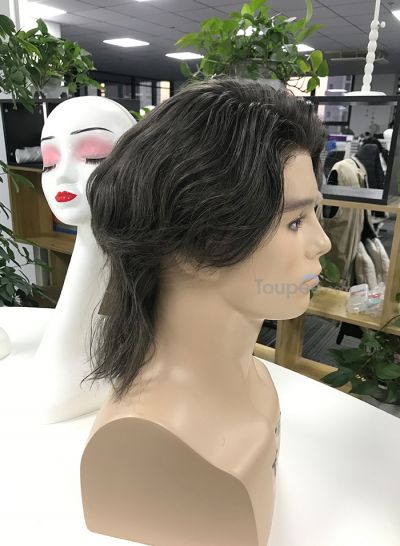 New color hairstyle full lace human hair wig men wig middle length men hair  - mens toupee hair