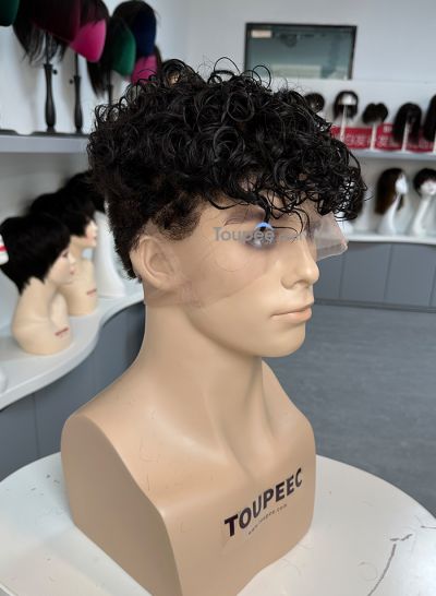 2024 NEW Curly up and front hairstyle full lace human hair wig for men ,men's wig ,hair system ,toupee