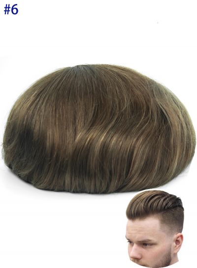 #6 Australia French Lace With Poly Skin Toupee Hair Replacement System For Men High Quality Mens Hairpieces For Sale 