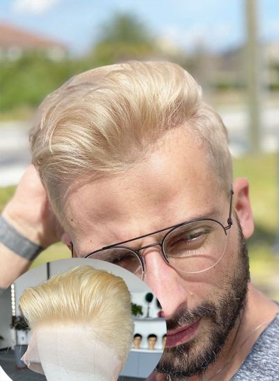 2023 Fashion Trends Realistic Men’s Full French Lace Wig With Natural Look Replacement Human Hair Wigs System For Men For Wholesale - mens toupee hair