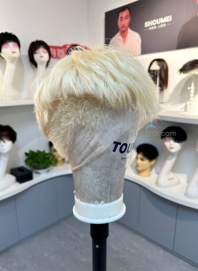 Blonde middle fade hairstyle full lace human hair men wig natural hair men toupee hair systems