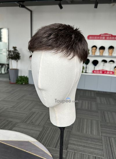 Short Hair Style Wear To Go Natural Human Hair Systems Man Hairstyle For Men Replacement Mens Hairpiece With Layered Haircuts For Balding Crown - mens toupee hair