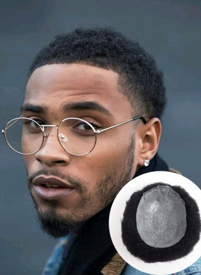 Afro Kinky Curly Hair Replacement For Black Men Skin Base Toupee Human Hair System Male Units For Sale - mens toupee hair