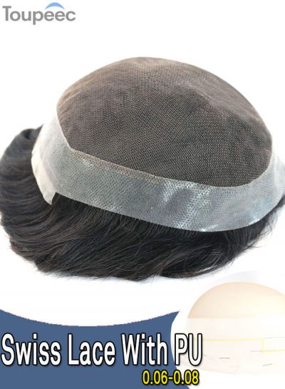 Men's Replacement Lace With Clear Poly Skin Toupee Hair Systems Australia Base Human Hair Pieces For Men For Balding Crown Of Head - mens toupee hair