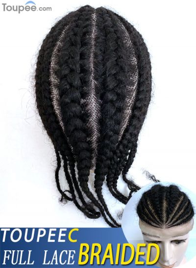 Wear To Go African Short Full Lace Braided Hairstyles For Men American Afro Men's Toupee Hair System With Braids Hairstyle For Balding Crown - mens toupee hair