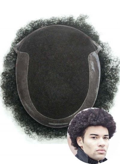 Afro Toupee For Black Men Best 6mm Lace Front With PU Afro Curl black mens hair pieces Replacement African Units Sale Online