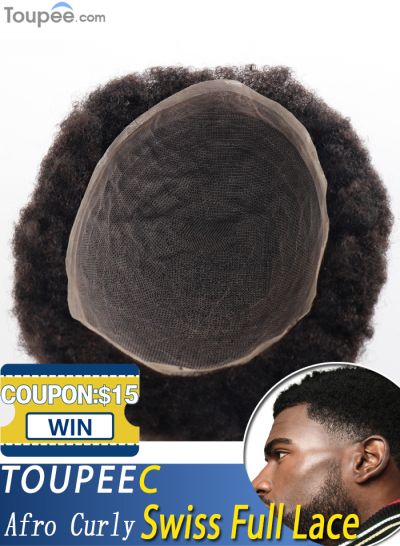 African Mens Swiss Full Lace Hair Replacement System Male Afro Curly Human Hairpieces Toupees For Black Men For Balding Crown - mens toupee hair