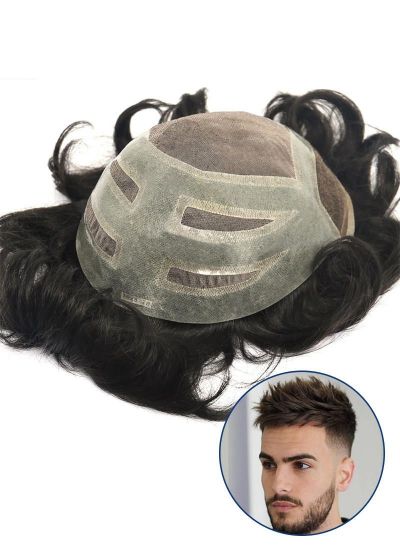 Durable Toupee For Men Fine Mono with PU and Lace Front Hair Replacement Systems