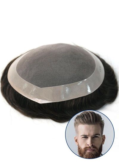 Celebrity Toupee Poly Skin Perimeter Fine Mono Human Hair Pieces For Men