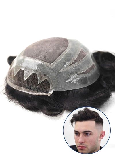 Custom Mens Hair Systems Fine Mono with NPU and Lace Front Toupee For Men