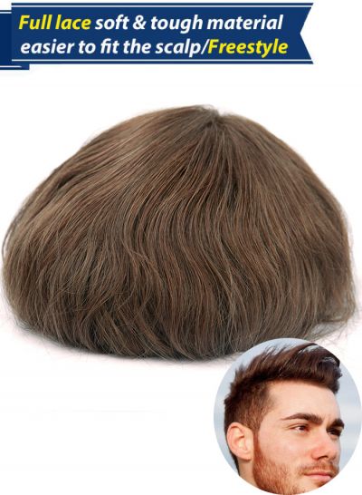 #7 French Full Lace Mens Toupee Hair System Replacement Human Hair Pieces For Thinning Hair Wig For Men On Sale