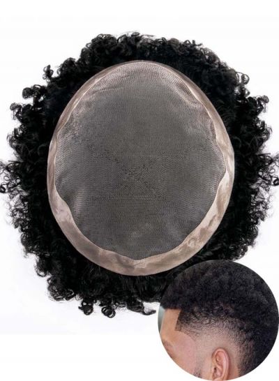 6mm Mono Poly and Skin Black Mens Hair Pieces Afro Toupee African Human Hair system For Sale Online Free Shipping