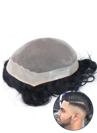 Durable and Breathable Hairpiece For Men Fine Mono With Poly Coating Perimeter Mens Toupee - mens toupee hair