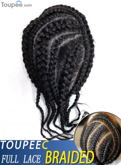 Wear To Go Braided Hairstyles For Men For Balding Crown Afro Men's Toupee Hair System With African Twist Braided Full Lace Base Wholesale - mens toupee hair