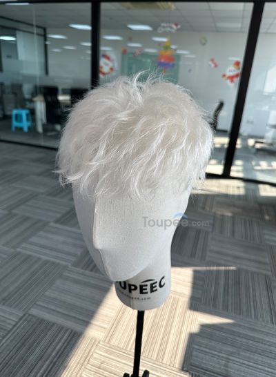 6ORY# color short up pre cut hairstyle 0406mm thin skin hair system real human hair toupee 