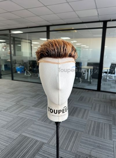 Brush back hairstyle ombre highlight color silk top basement human hair toupee natural black hair system lace front hair replacement  - mens toupee hair