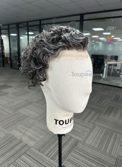 q6 basement curly hairstyle lace front top and front hair system pre cut men hair replacement toupee