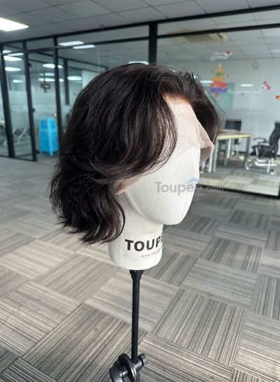 New Extend side temple full lace human hair men wig hairstyle as picture men toupee hair system